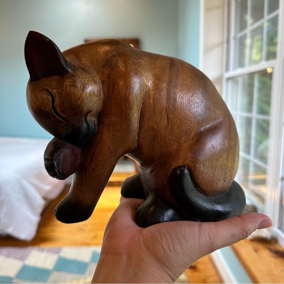 Large Vintage Solid Wooden hand carved Cat - Picture 1 of 5